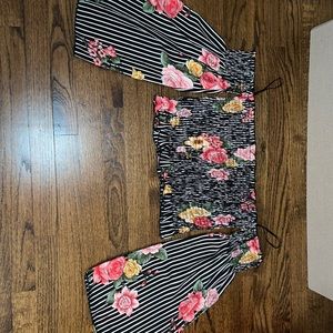 floral bell sleeve crop top